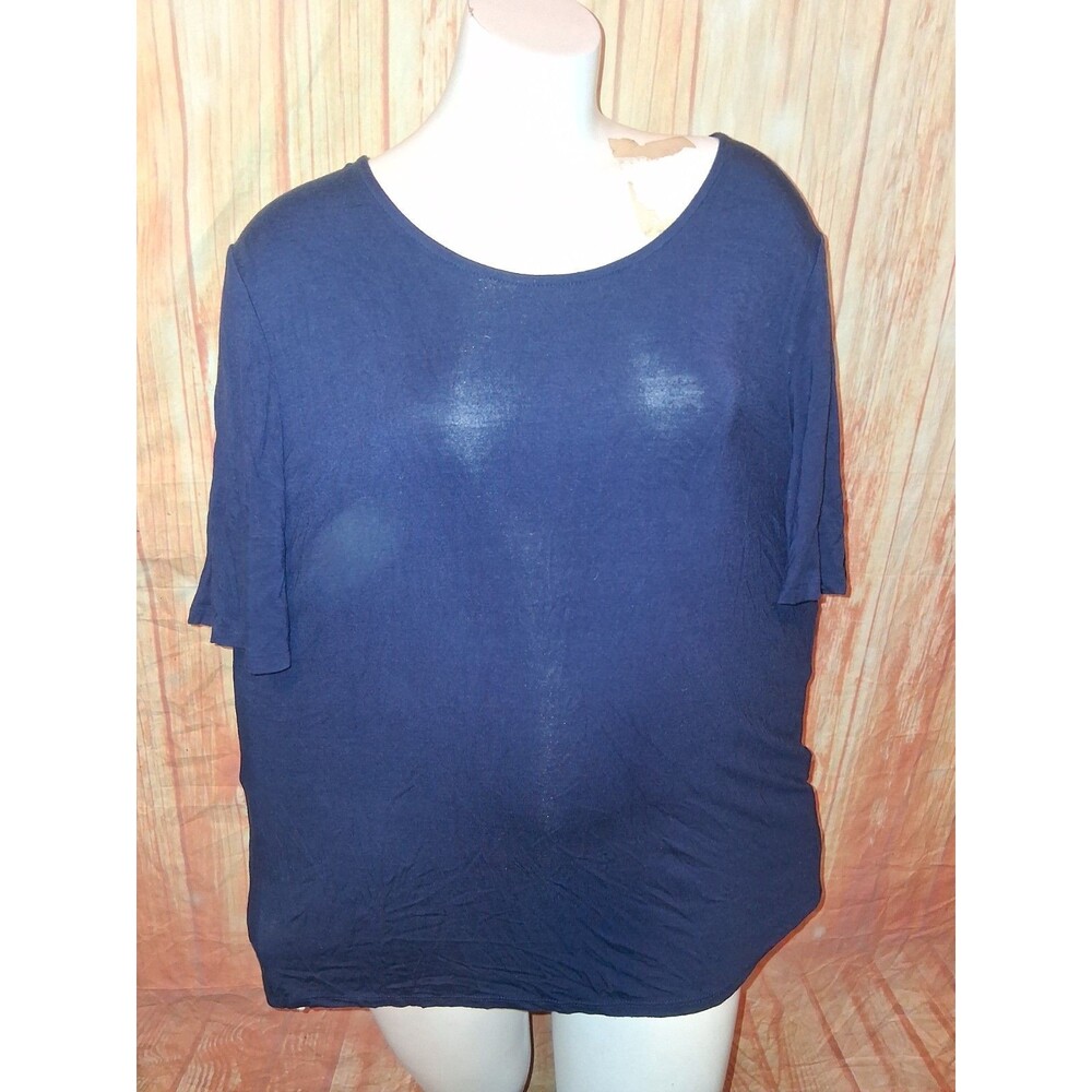 Chicos Navy Short Sleeve Pullover Blouse Sz L